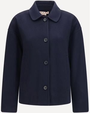 Marni Wool Jacket With Logo Embroidery - Blue