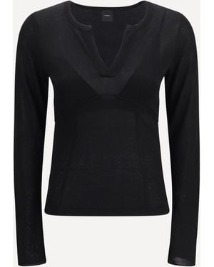 Pinko Sweater Long-Sleeve With V-Open Neckline - Black