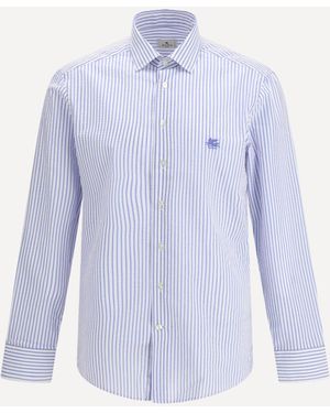 Etro Striped Cotton Shirt With An Embroidered Pegaso Logo On The Chest - Blue