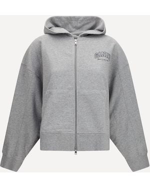 Ganni Cotton Zip-Up Hoodie - Grey