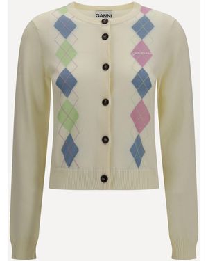 Ganni Diamond-Pattern Cardigan - Blue