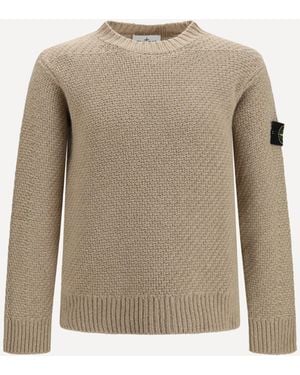 Stone Island Loose Crewneck Jumper With Ribbed Trims - Natural