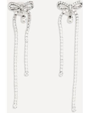 Self-Portrait Crystal Bow And Pearl Drop Earrings - Natural
