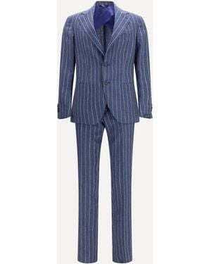 Gi Capri Single-Breasted Pinstripe Suit With Patch Pocket - Blue