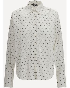 Gcds Oversized Cotton Broderie Anglaise Shirt With All-Over Logo Embroidery - White