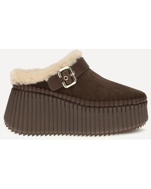 Chloé Nama Wedge Mules - Brown