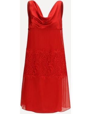 Ferragamo Draped Lace Dress - Red