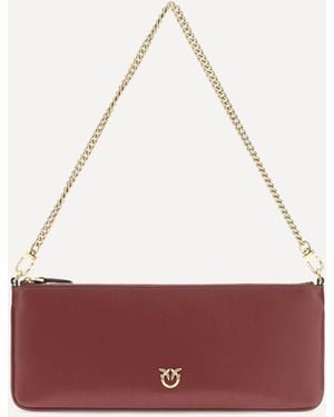 Pinko Horizontal Flat Leather Shoulder Bag - Red