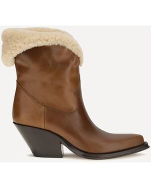 Chloé Azelan Fur-Lined Ankle Boots - Brown