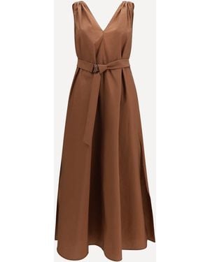 Brunello Cucinelli Cotton Poplin Dress Precious Shoulder Detail - Brown