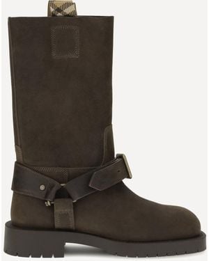 ロングブーツ Burberry FW25 Brown suede Saddle boots (8113016 C1173) Soft Saddle suede knee-high boots in brown - Burberry