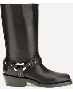 Rabanne Leather Buckle Snkle Boots - Black