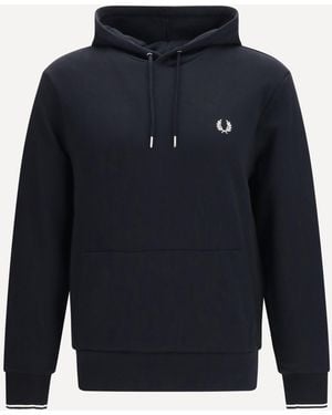 Fred Perry Hoodie With Striped Cuffs - Blue