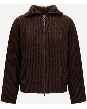 Brunello Cucinelli Maglione A Costine Con Zip - Marrone