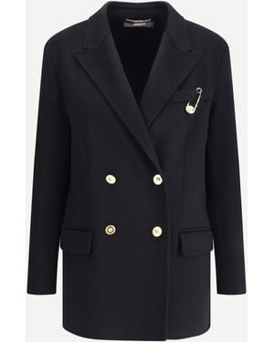 Versace Wool And Cachemire Double-Breasted Coat - Blue