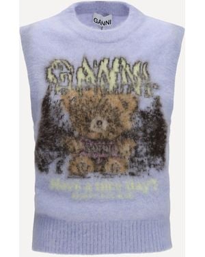Ganni Teddy Brushed Alpaca Vest - Blue