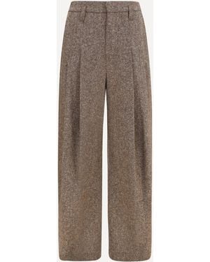Brunello Cucinelli Virgin Wool Palazzo Pants With Monili Detail - Brown
