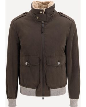 Brunello Cucinelli Waxed Techno Cotton Bomber With Thermore Padding - Brown