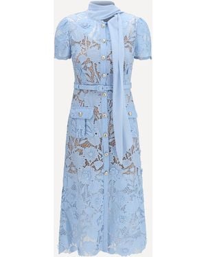 Self-Portrait Midi Lace Dress With Bow Collar - Blue