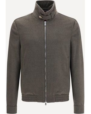 Brunello Cucinelli Wool Zip Jacket With High Collar - Grey