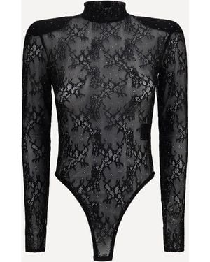 Nissa Long-Sleeve Lace And Rhinestone Bodysuit - Black