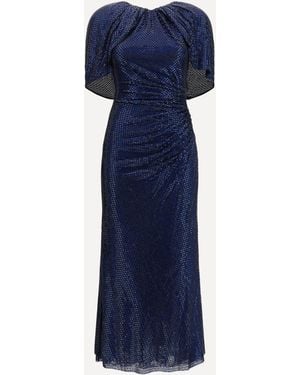 Self-Portrait Midi Dress With Cape Sleeves And Crystals - Blue