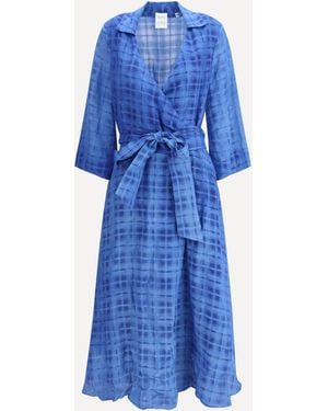 Sara Roka Check Chemisier Dress - Blue