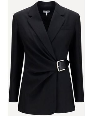 Loewe Draped Wool Jacket With Belt - Black