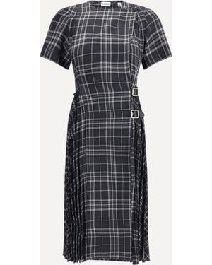 Burberry Check Wool Blend Kilt Dress - Black