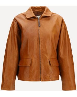 Marni Glossy Leather Jacket With Back Martingale - Brown