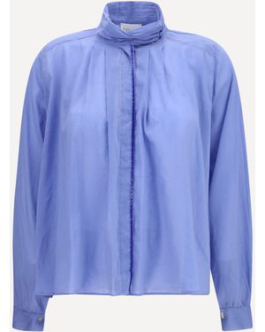 forte_forte Forte_Forte Pleated High-Neck Blouse - Blue