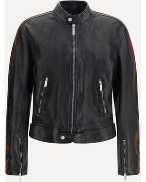 Gucci Buffalo Leather Bomber With Web Trim - Black