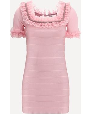 Self-Portrait Mini Abito Ruffle Knit - Rosa