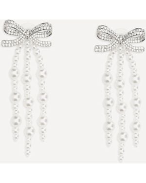 Self-Portrait Cascade Bow Earrings With Pearls - Natural