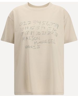 Margiela Cotton T-Shirt With Numeric Logo - Natural