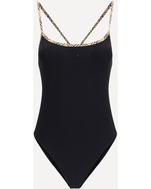 Burberry Check Trim Swimsuit - Blue