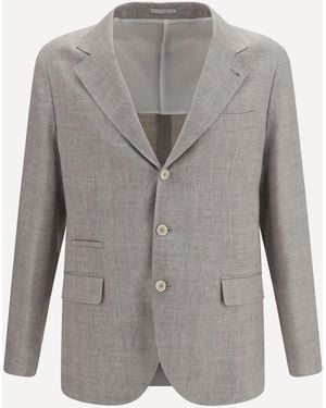 Brunello Cucinelli Deconstructed Linen And Wool Chevron Jacket - Gray