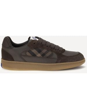 Burberry Terrace Check Leather And Suede Sneakers - Brown