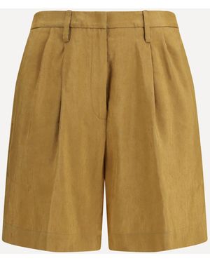 forte_forte Forte_Forte Slubbed Linen And Viscose Bermuda Trousers With Hook And Zip Closure - Natural