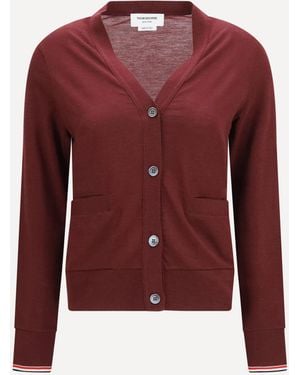 Thom Browne V-Neck Merino Wool Cardigan - Red