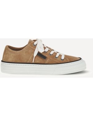 Brunello Cucinelli Shiny Tab Suede Trainers - White