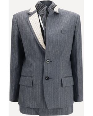 Sacai Pinstripe Single Breasted Jacket - Blue