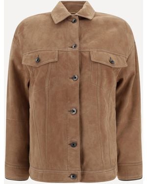 Brunello Cucinelli Suede Leather Jacket - Brown