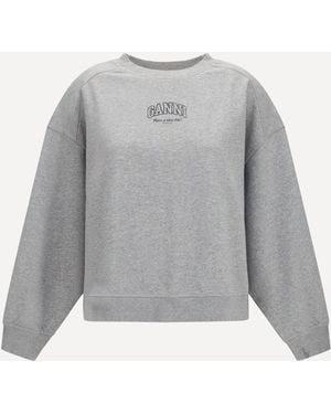 Ganni Crewneck Sweatshirt With Logo - Grey