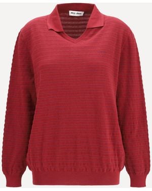 Miu Miu Cotton V-Neck Jumper - Red