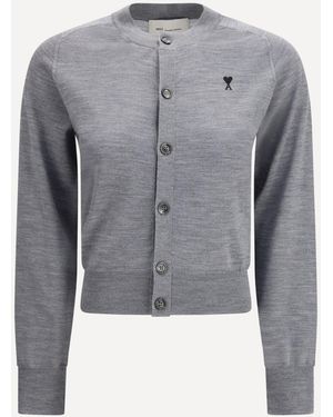 Ami Paris Ami De Coeur Crew-Neck Cardigan - Grey