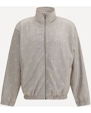 Gcds Pinstriped Track Jacket With All-Over Logo - Grey