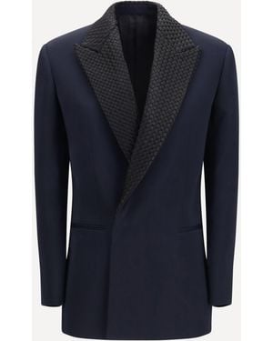 Bottega Veneta Single Breasted Jacket With Intrecciato Motif - Blue