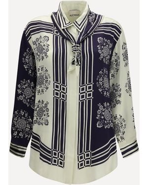 ALÉMAIS Banderra Silk Shirt With Scarf - Blue