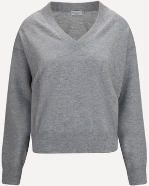 Brunello Cucinelli V-Neck Cashmere Jumper - Grey